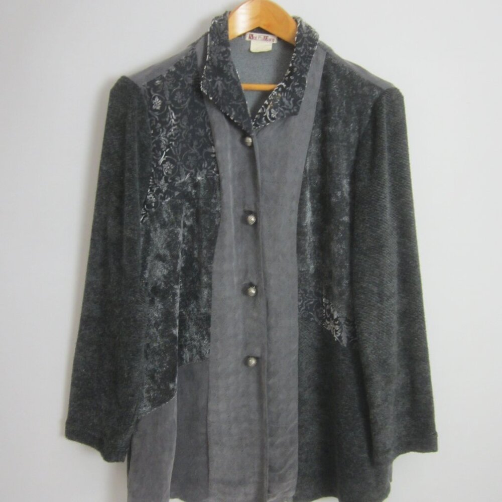 Vtg Neil & David Womens S Gray LS Art To Wear Rayon Silk Velvet Jacket Blazer